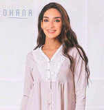 CAMICIA DA NOTTE APERTA DONNA MANICA LUNGA PURO COTONE PIZZO  OHANA ART. 22475