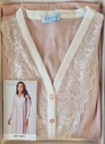 CAMICIA DA NOTTE APERTA DONNA MANICA LUNGA PURO COTONE PIZZO  OHANA ART. 22475