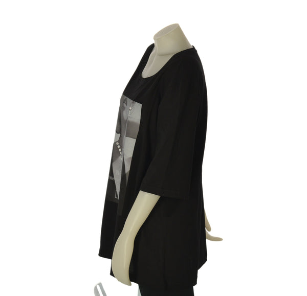 T-SHIRT DONNA SOPHIA TAGLIE OVER SCOLLO A GIRO COTONE STAMPA STRASS ART 26073