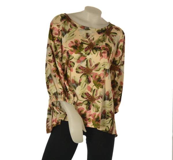 BLUSA DONNA CONFORMATA ELISA CASTELLI GIROCOLO MANICA TRE QUARTI ELASTICO FIORI MORBIDA ART.150019