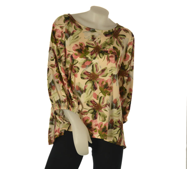BLUSA DONNA CONFORMATA ELISA CASTELLI GIROCOLO MANICA TRE QUARTI ELASTICO FIORI MORBIDA ART.150019