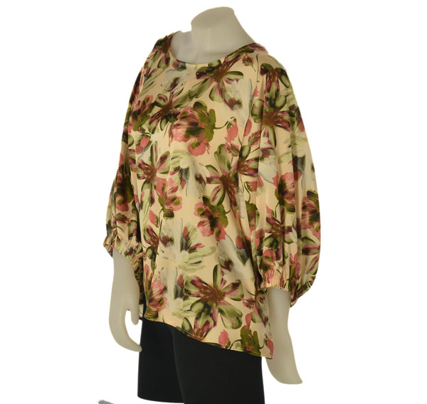 BLUSA DONNA CONFORMATA ELISA CASTELLI GIROCOLO MANICA TRE QUARTI ELASTICO FIORI MORBIDA ART.150019