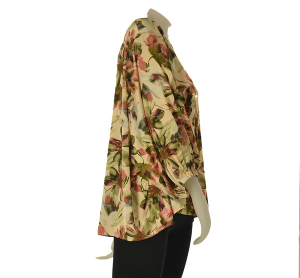 BLUSA DONNA CONFORMATA ELISA CASTELLI GIROCOLO MANICA TRE QUARTI ELASTICO FIORI MORBIDA ART.150019