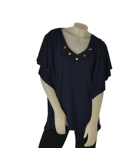 T-SHIRT DONNA ELISA CASTELLI CONFORMATA GIROCOLLO MANICA SCESA APPLICAZIONE SPACCHETTI ART.140024