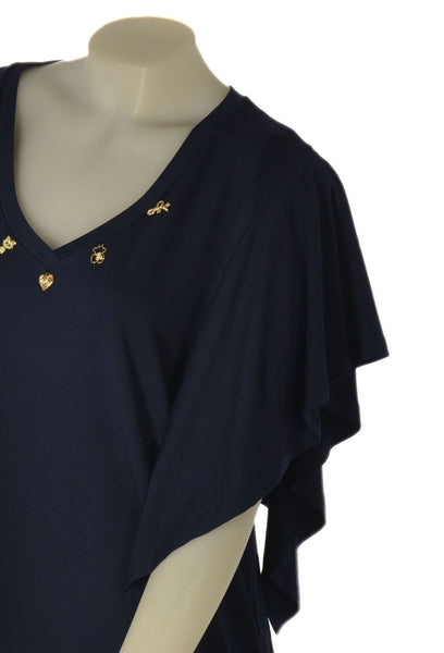 T-SHIRT DONNA ELISA CASTELLI CONFORMATA GIROCOLLO MANICA SCESA APPLICAZIONE SPACCHETTI ART.140024