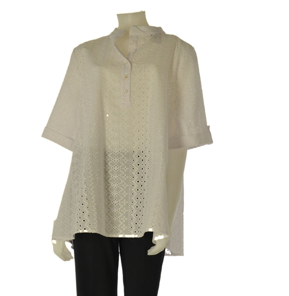 CAMICIA DONNA BARBARELLA CONFORMATA COREANA BOTTONI MEZZA MANICA SANGALLO ART.1019CX