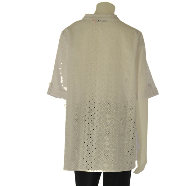 CAMICIA DONNA BARBARELLA CONFORMATA COREANA BOTTONI MEZZA MANICA SANGALLO ART.1019CX