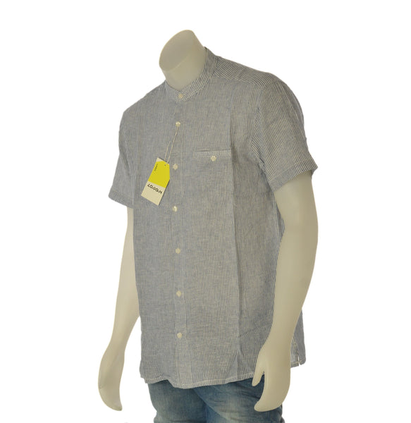 CAMICIA UOMO LOSAN COREANA MANICA CORTA RIGHE COTONE LINO TASCHINO ART. LMNAP0102-26013