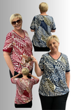 MAGLIA DONNA GAIA PIU TAGLIE OVER MANICA CORTA SCOLLO A V FANTASIA VISCOSA ART. 503