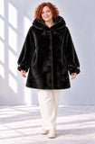 CAPPOTTO DONNA VIRGINIABLU TAGLIE OVER ECOPELLICCIA CAPPUCCIO TASCHE ART. CONF-SMILE-13M