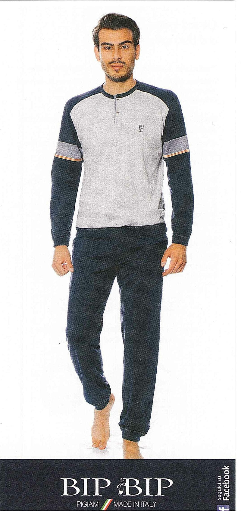 PIGIAMA UOMO RAGAZZO PUTO COTONE INSERTI CONTRASTO MARCA BIP BIP ART.1451