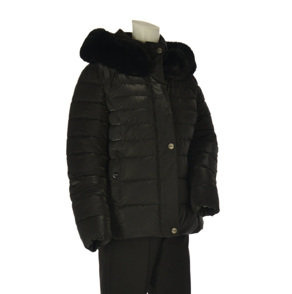 GIACCONE DONNA CONFORMATO ZIP BOTTONI POLSINO TASCHE ECOPELLICCIA CAPPUCCIO LAVORATO MARCA VIRGINIABLU ART. CONF-AVA-11C