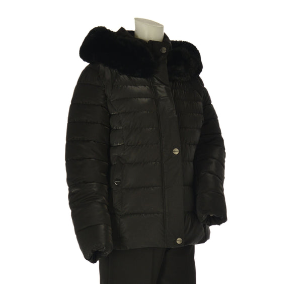 GIACCONE DONNA CONFORMATO ZIP BOTTONI POLSINO TASCHE ECOPELLICCIA CAPPUCCIO LAVORATO MARCA VIRGINIABLU ART. CONF-AVA-11C