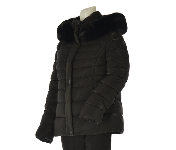 GIACCONE DONNA CONFORMATO ZIP BOTTONI POLSINO TASCHE ECOPELLICCIA CAPPUCCIO LAVORATO MARCA VIRGINIABLU ART. CONF-AVA-11C