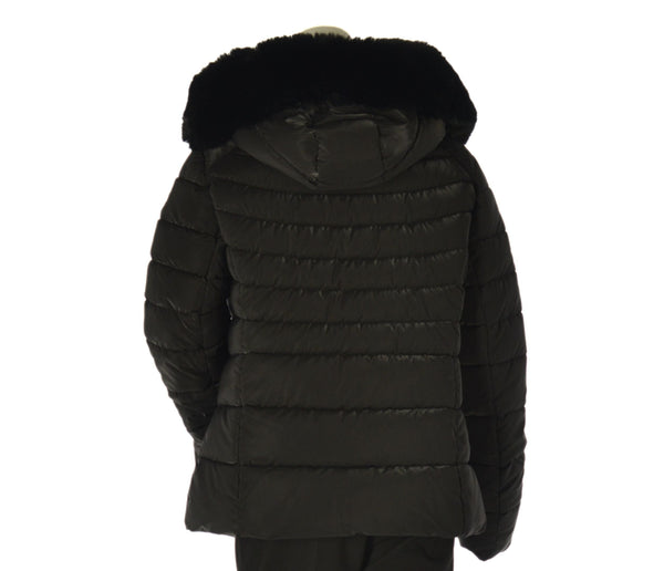 GIACCONE DONNA CONFORMATO ZIP BOTTONI POLSINO TASCHE ECOPELLICCIA CAPPUCCIO LAVORATO MARCA VIRGINIABLU ART. CONF-AVA-11C