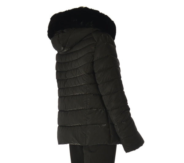 GIACCONE DONNA CONFORMATO ZIP BOTTONI POLSINO TASCHE ECOPELLICCIA CAPPUCCIO LAVORATO MARCA VIRGINIABLU ART. CONF-AVA-11C