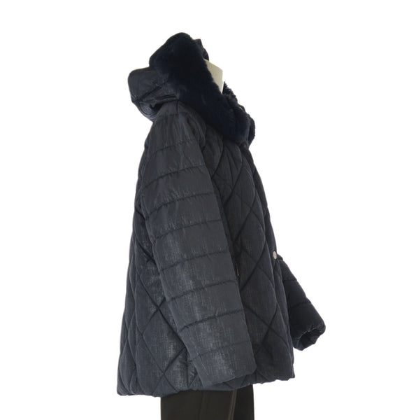 GIACCONE DONNA CONFORMATO ZIP BOTTONI TASCHE CAPPUCCIO ECOPELLICCIA LAVORATO MARCA VIRGINIABLU ART. CONF-REBECCA-41C