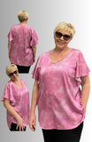 BLUSA DONNA  ELISA CASTELLI TAGLIE OVER FANTASIA MANICHE CORTE CAMPANA SCOLLO A V SPACCHI ART. 1447