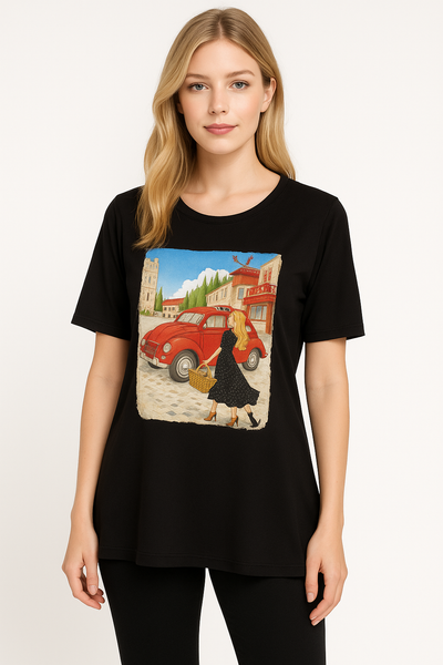 T-SHIRT DONNA COTONE PURO STAMPA MANICA CORTA  SOPHIA CURVY ART. 25069