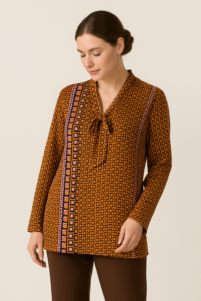 MAGLIA DONNA CONFORMATA MANICA LUNGA SCOLLO NODO FANTASIA MARCA SILCO GAIA B ART. 416